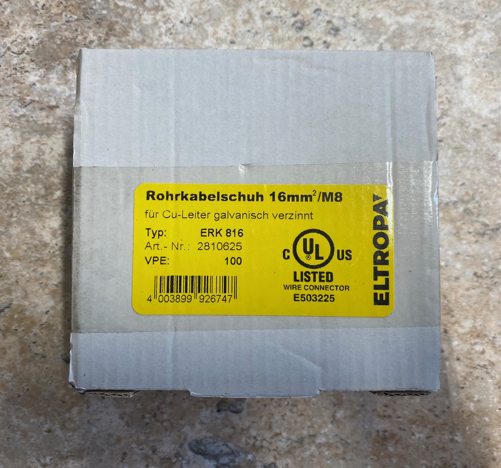 Eltropa ERK 816 Rohrkabelschuh 16 mm² M8 verzinnt, 100 Stück