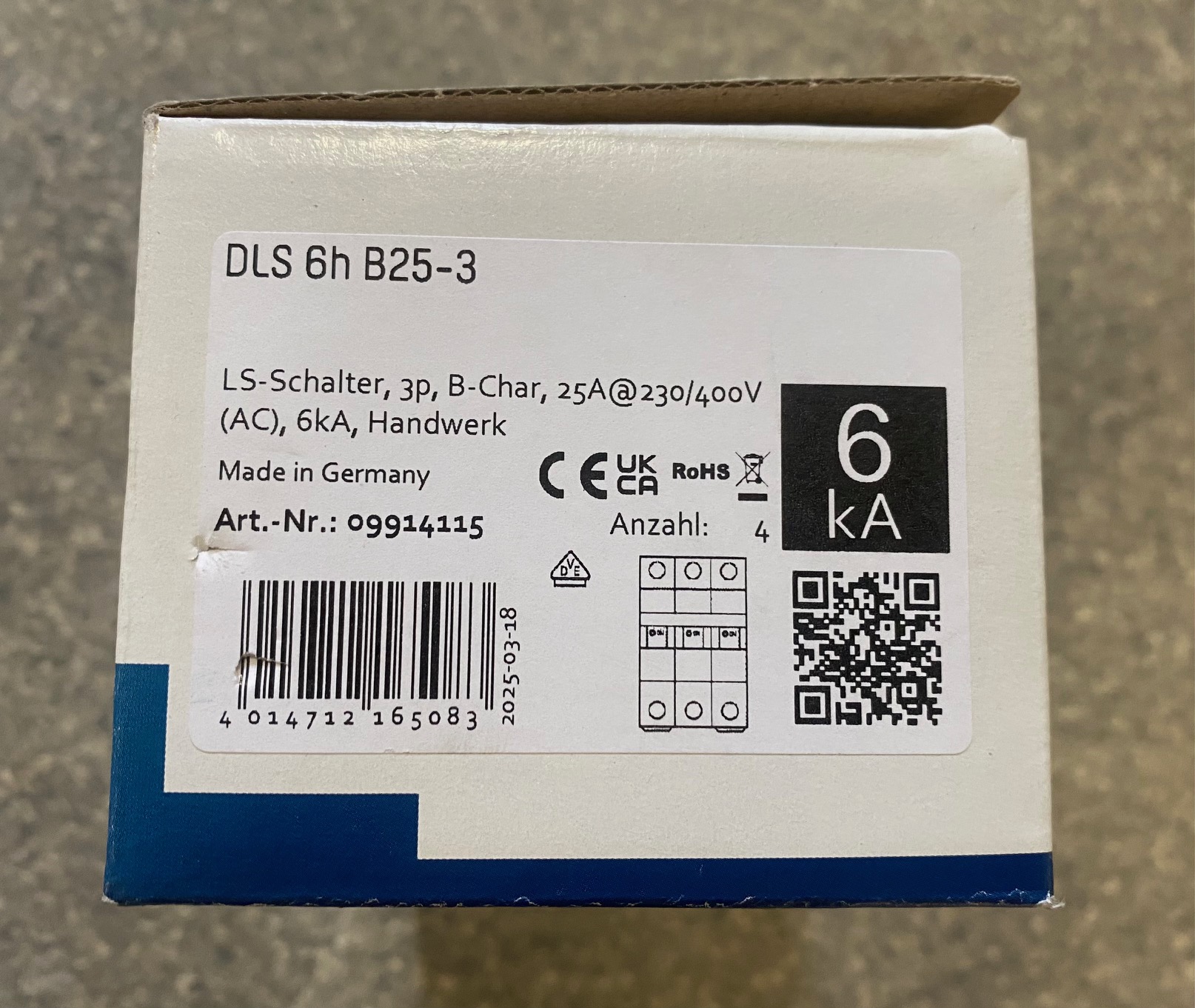 Doepke DLS 6h B25-3 LS-Schalter B25 3-polig 6kA 4 Stueck