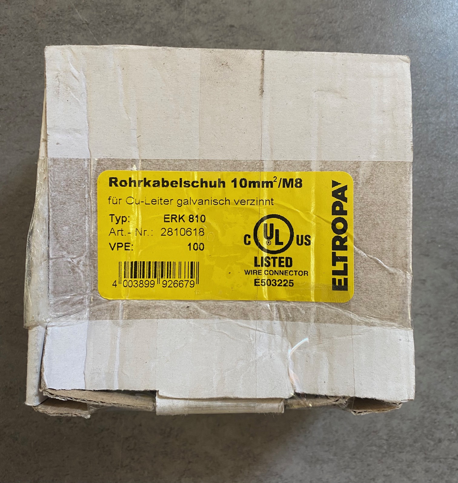 ELTROPA ERK 810 Rohrkabelschuh 10 mm² M8 – 100 Stück