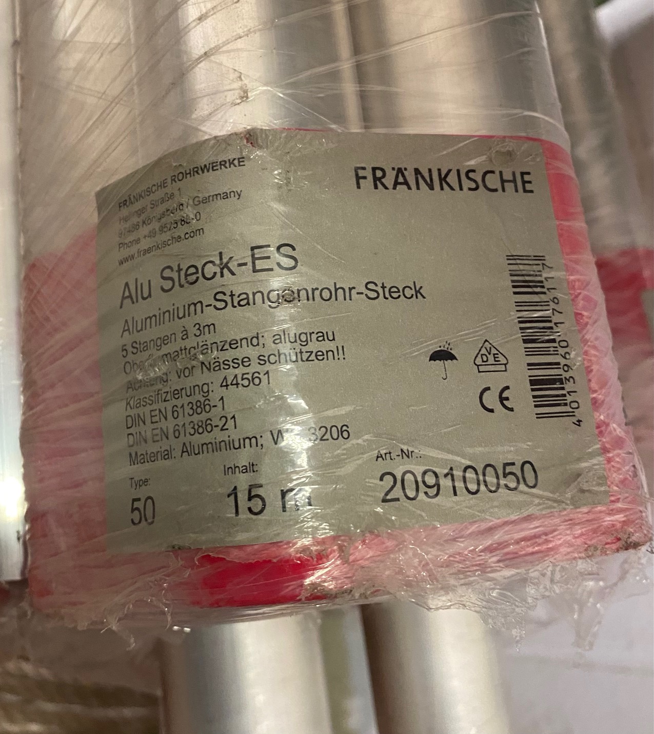 FRÄNKISCHE Alu Steck-ES 40 Aluminiumrohr 15 m – 5 Stangen
