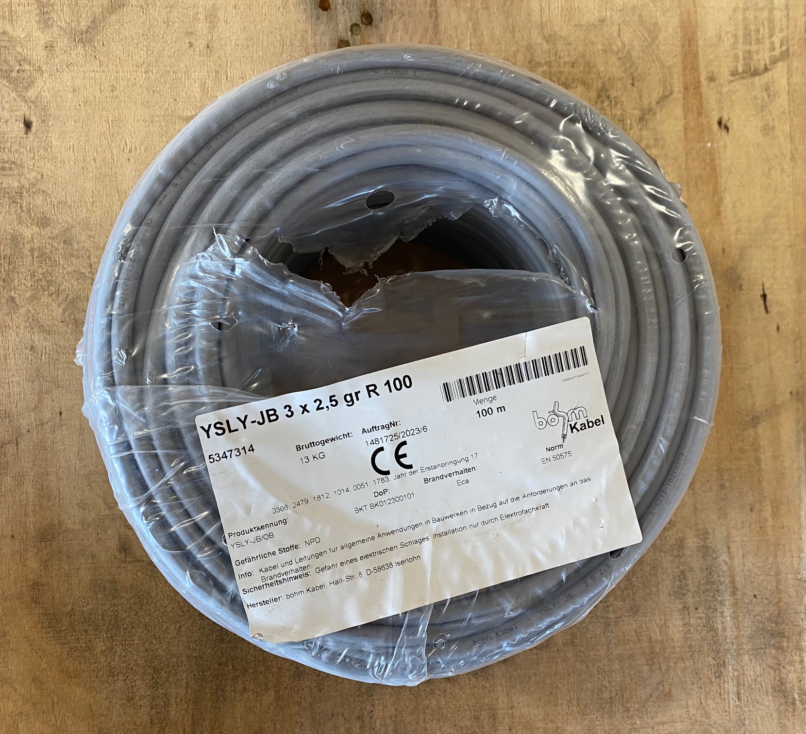 böhm Kabel YSLY-JB 3x2,5 mm² Steuerleitung grau 100 m