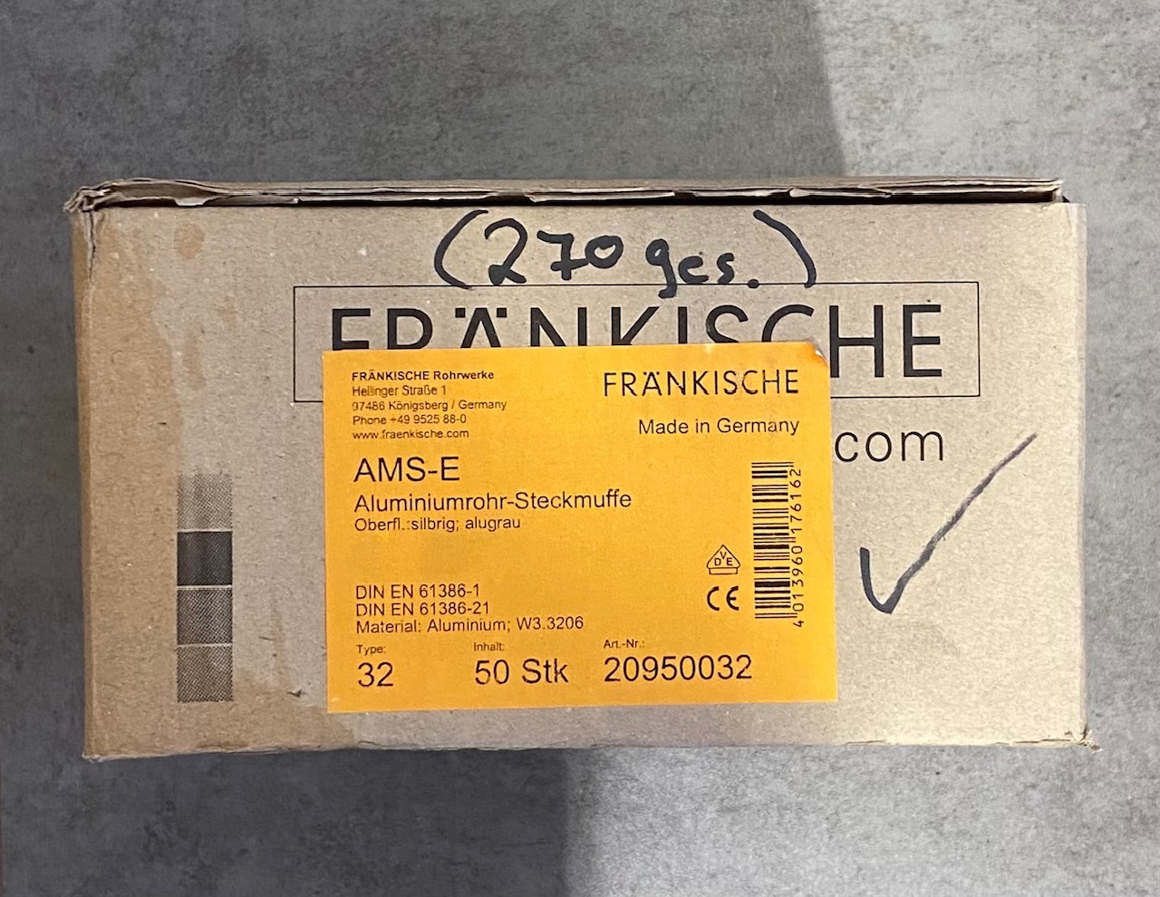FRÄNKISCHE AMS-E 32 Aluminium-Steckmuffe – 50 Stück