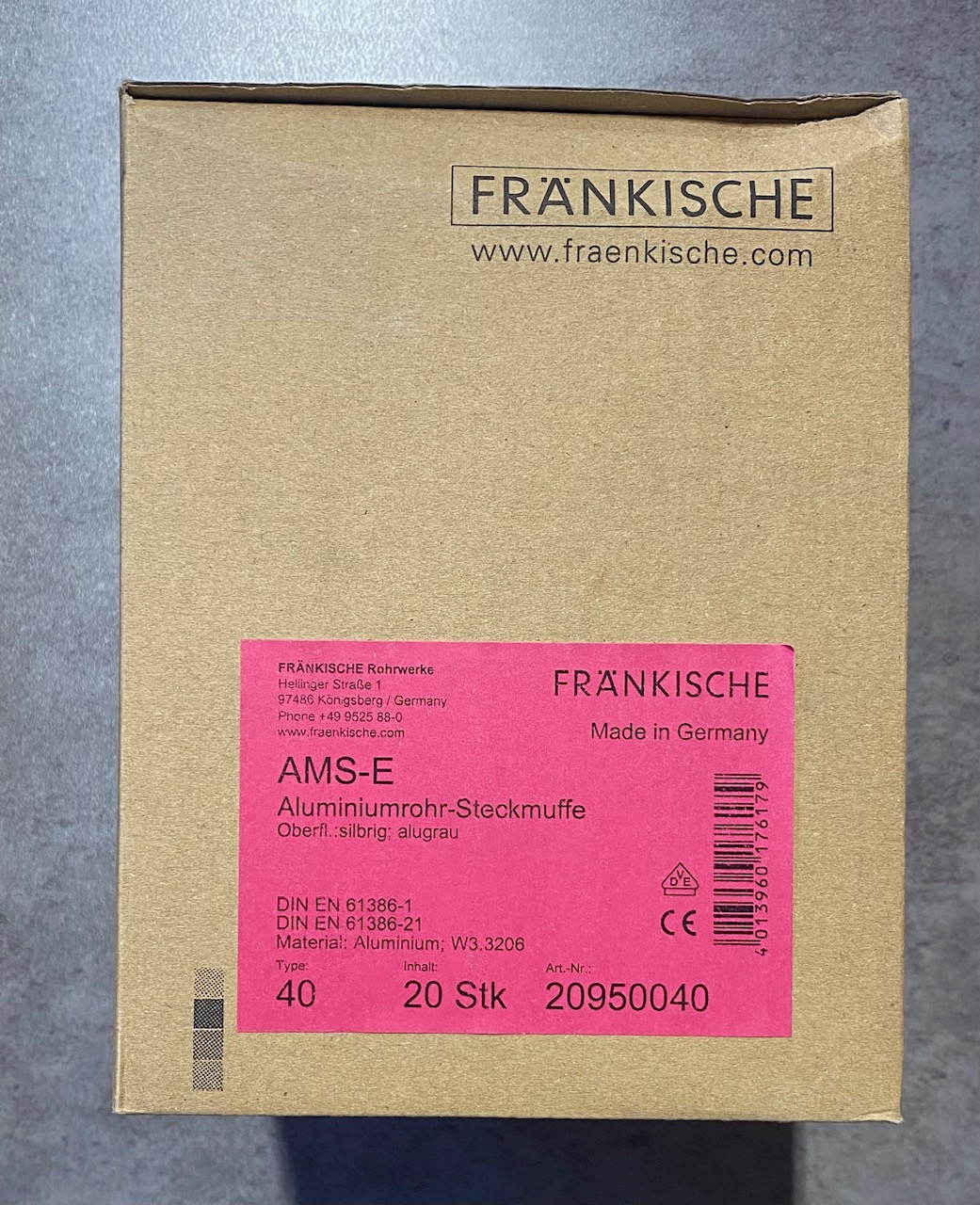 FRÄNKISCHE AMS-E 40 Aluminium-Steckmuffe – 20 Stück