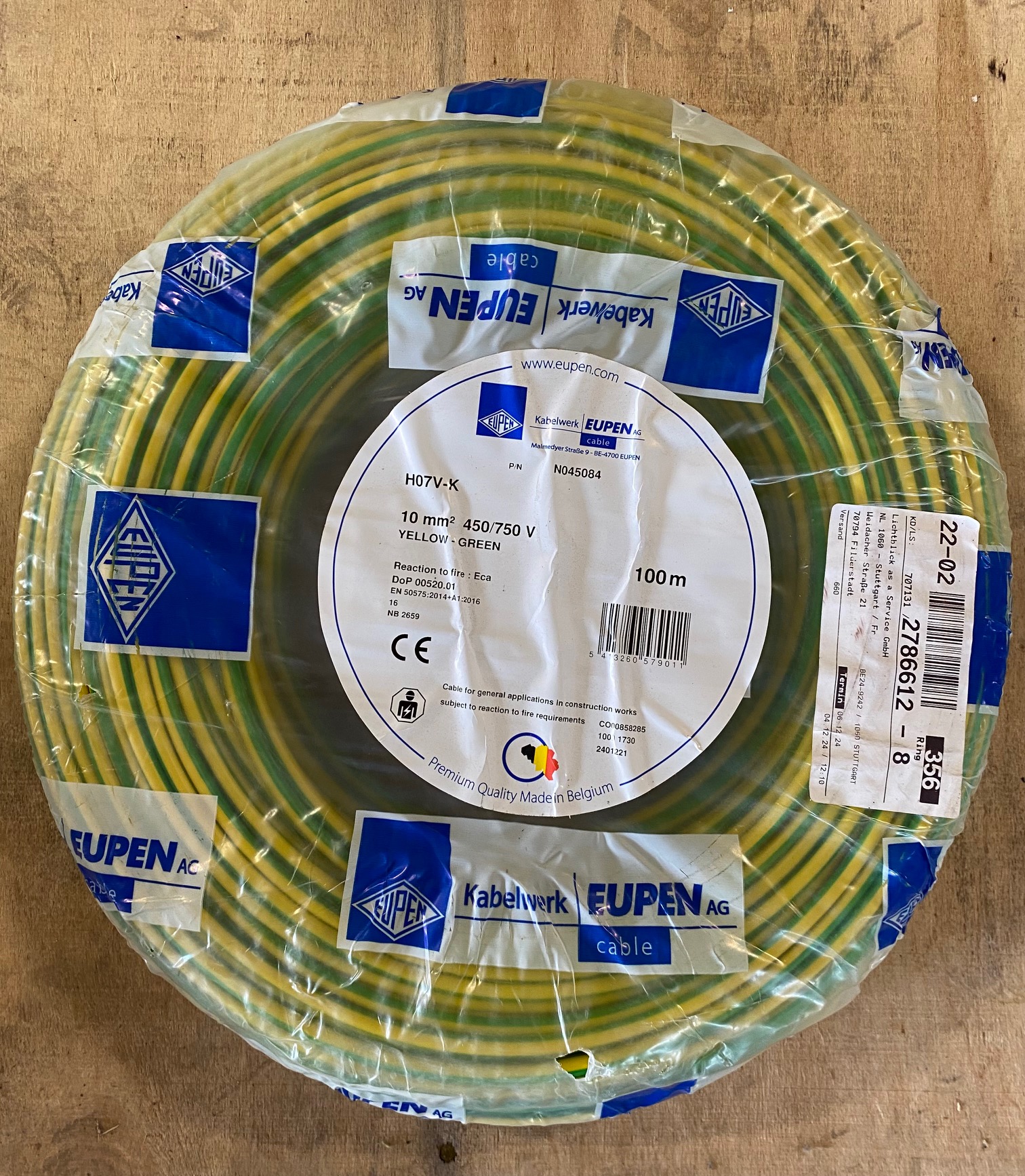 Kabelwerk Eupen H07V-K 10 mm² grün/gelb Aderleitung 100 m