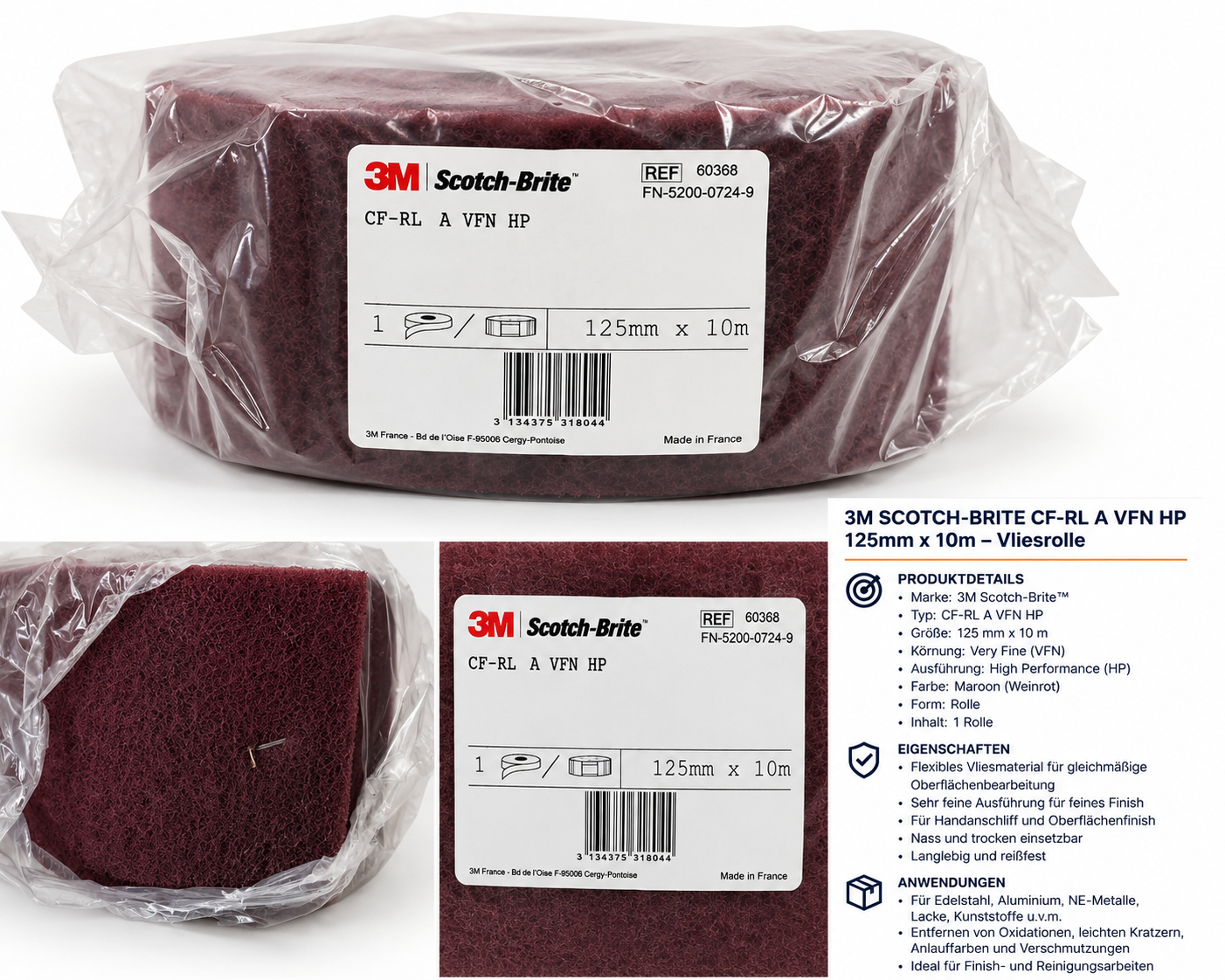 3M Scotch-Brite CF-RL A VFN HP Vliesrolle 125 mm x 10 m rot