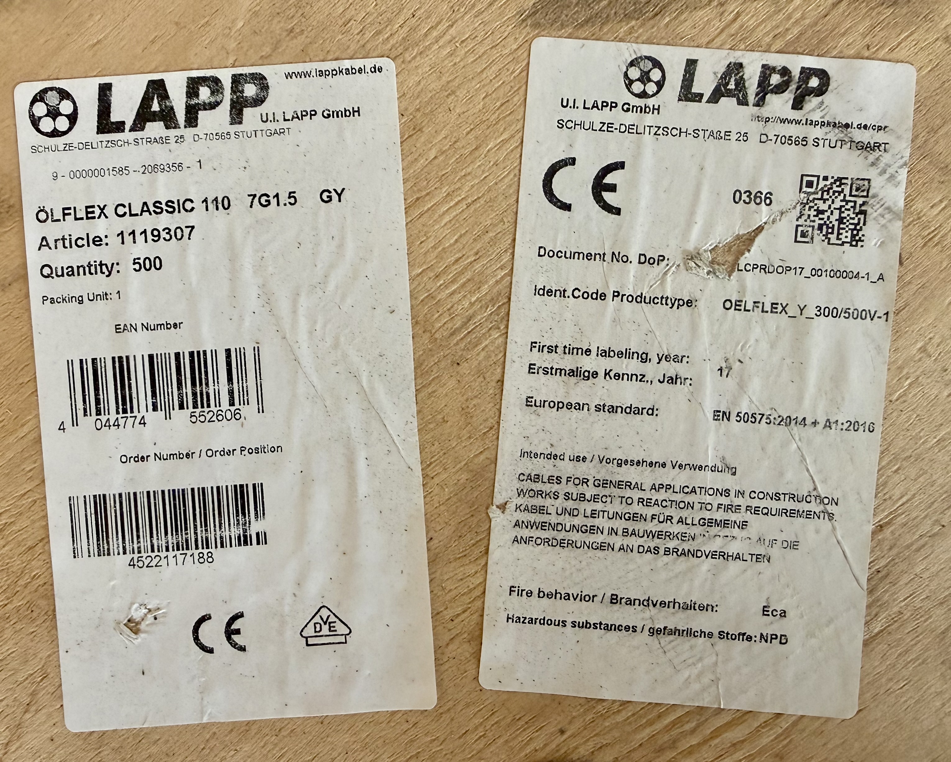 LAPP ÖLFLEX CLASSIC 110 7G1,5 grau – 100 m