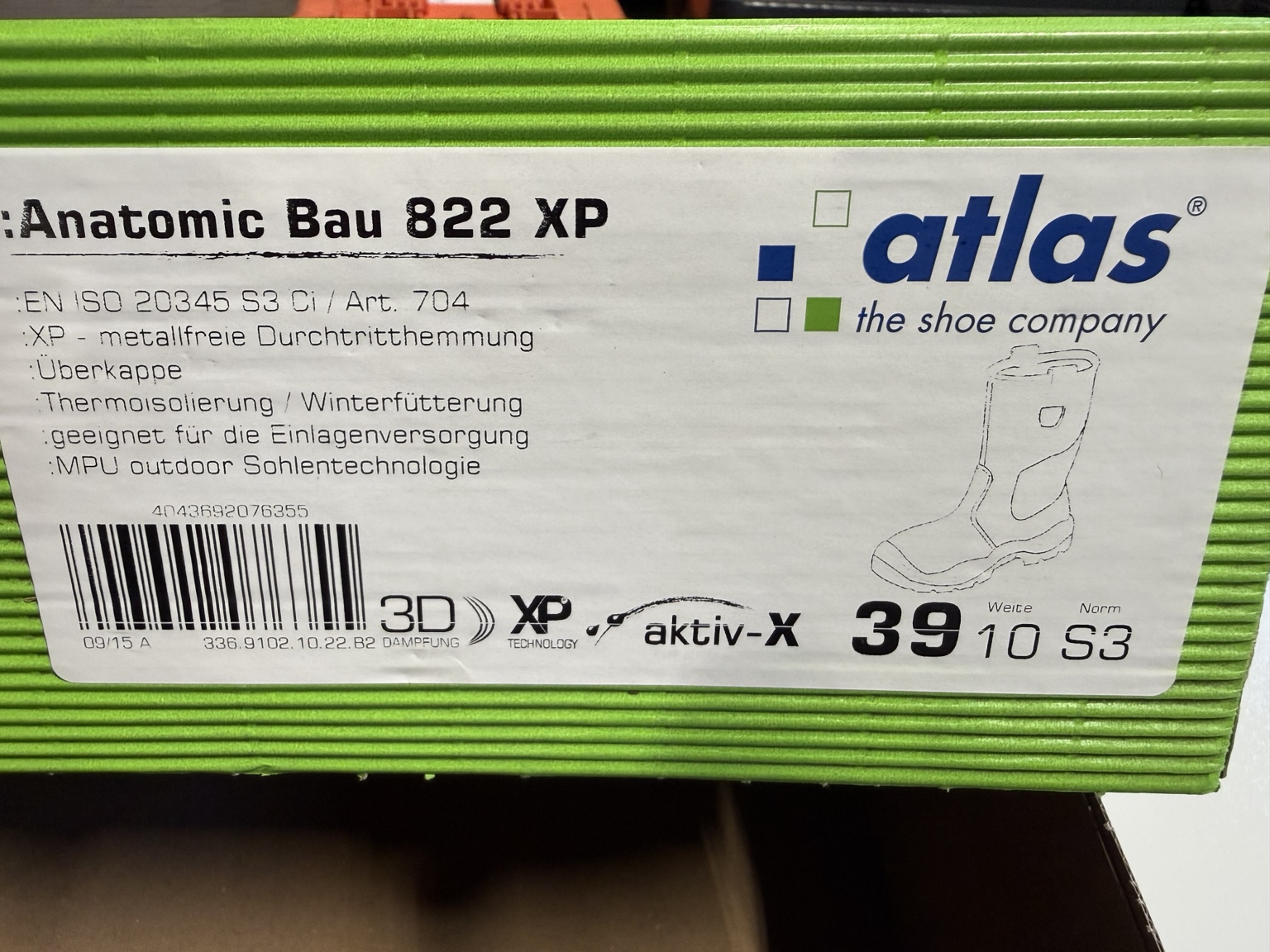 Atlas Anatomic Bau 822 XP CI Thermo S3 Sicherheitsstiefel Größe 39