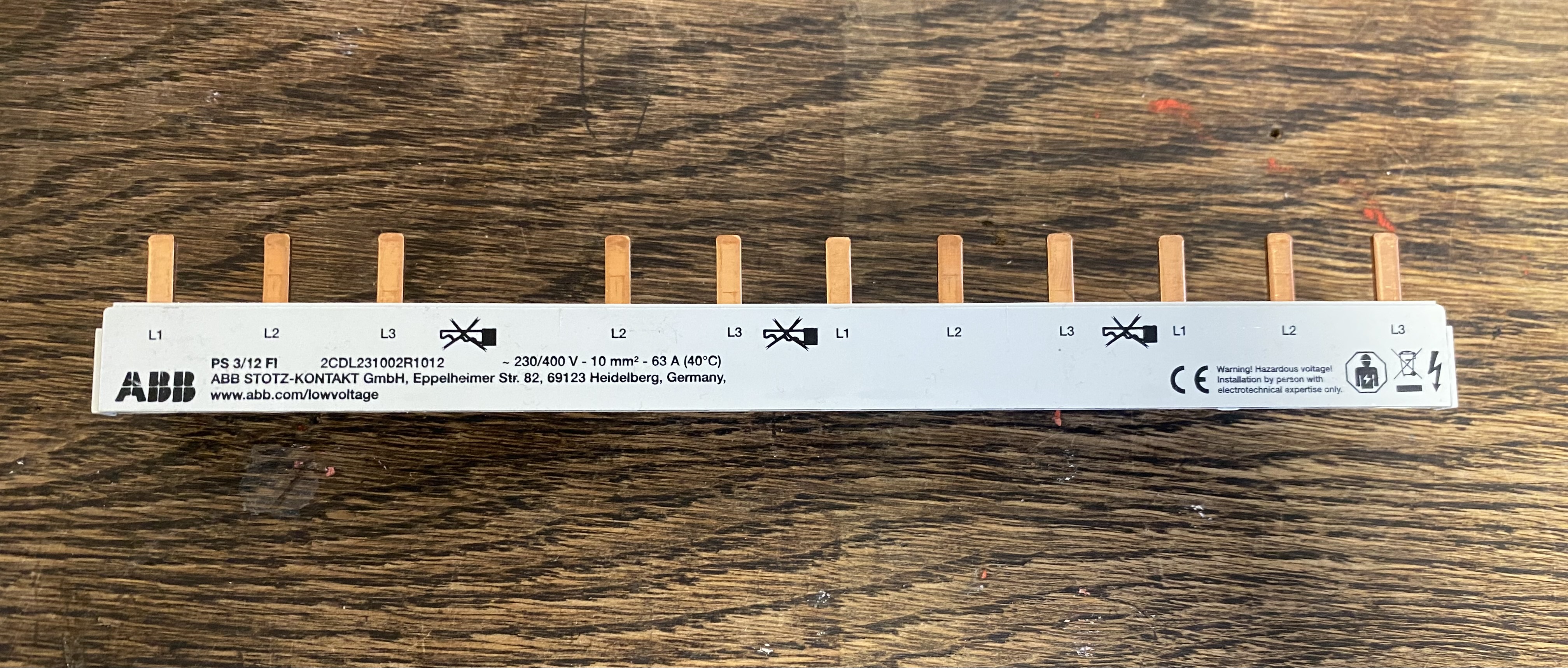 ABB PS 3/12 FI Phasenschiene 3-phasig 12 TE 63 A