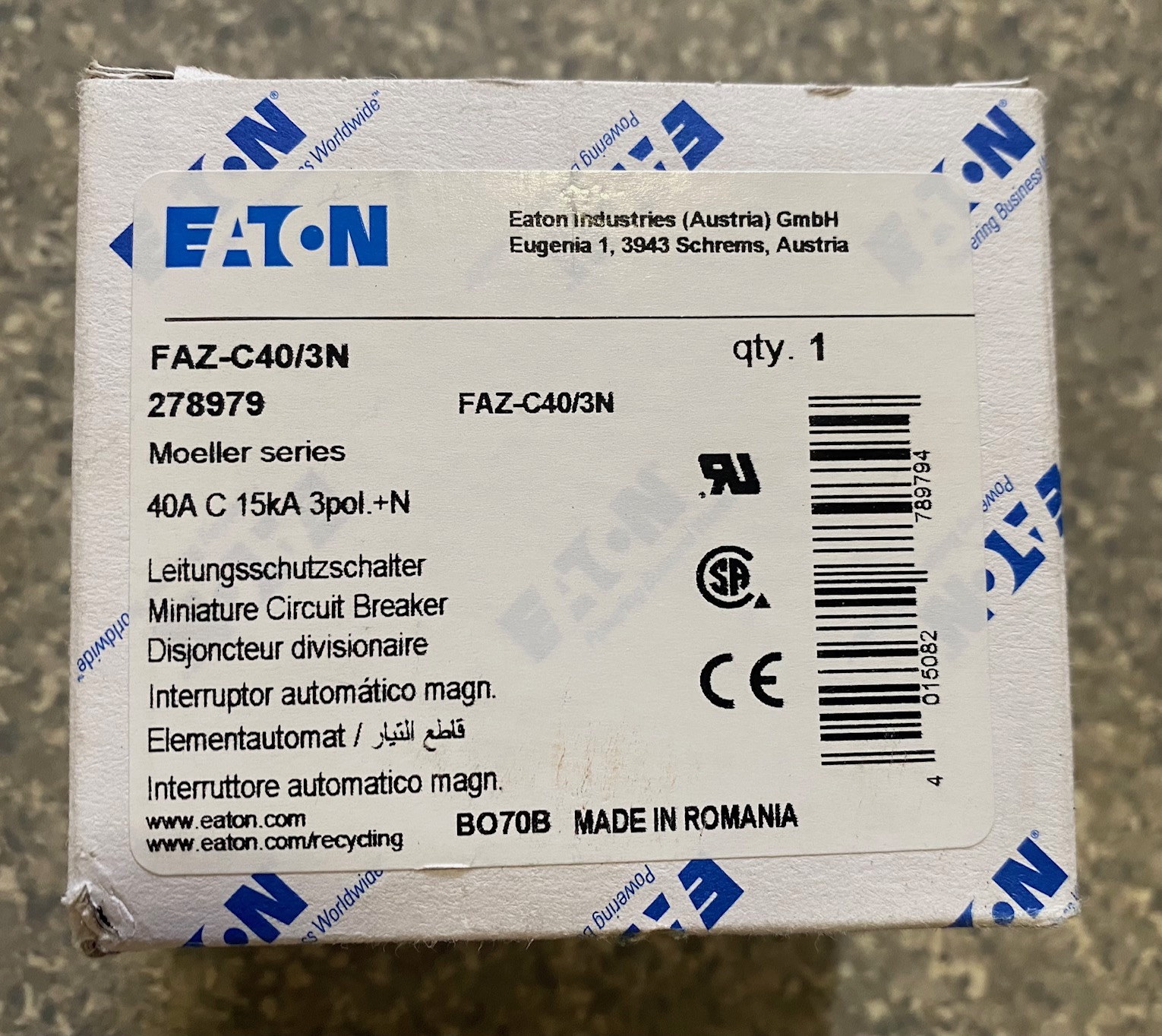 Eaton FAZ-C40/3N Leitungsschutzschalter C40 3-polig+N 15kA